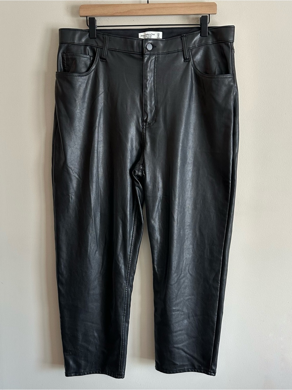 Abercrombie & Fitch The Ankle Straight Ultra High Rise Vegan Leather Pants Black